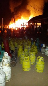 Taking precautions: Residents removed these gas bottles from a nearby business place