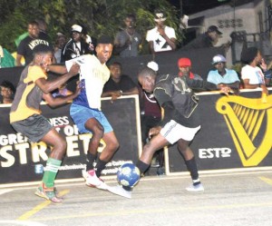  East Coast Guinness 4: Caption- Part of the action in the East Coast Demerara segment of the Guinness ‘Greatest of the Streets’ Futsal Competition at the Haslington Market Square.