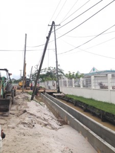 This utility poles blocks construction in front of the Demerara Distillers Limited EBD.