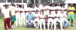 Members of the victorious Demerara team display their prizes. President of the DCB and Marketing Manager of the GCB Raj Singh in seated far right. 