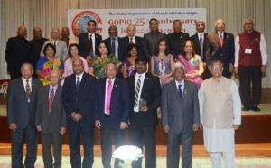 In front row Dr. Yesu Persaud (2nd left), Chancellor Carl Singh (3rd left) and Mr. Sattaur Gafoor (2nd right) among the Awardees.