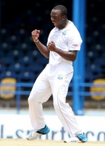 Kemar Roach celebrates a wicket. (WICB)
