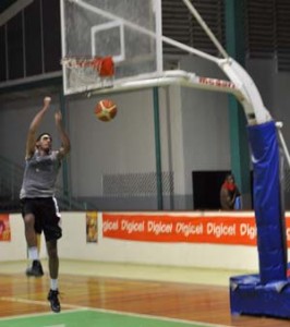 Tyler Persaud executes a ‘Dunk’ during practice with the National Basketball team. 
