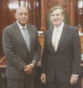 Speaker, Raphael Trotman, and outgoing US Ambassador, Dr. D. Brent-Hardt