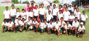 Double champions Bohemia Primary School Boys and Girls pose for a photo op following their victories in the Canje Zone recently.