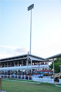 One of the flood lights at the Albion Sports Complex