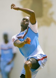 Jerome Taylor has a bowl in nets, Kingston. (© WICB)