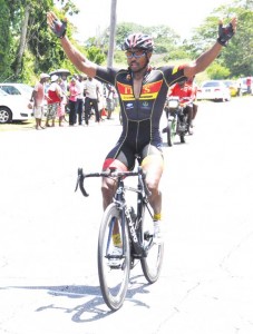 Superb Finish! Robin Persaud is ecstatic in winning the 5th Stage and also the Overall Title. (Franklin Wilson photo).
