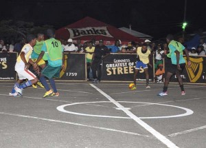 Part of the action in this year’s Georgetown Zone of the Guinness ‘Greatest of de Streets’ Futsal Competition.