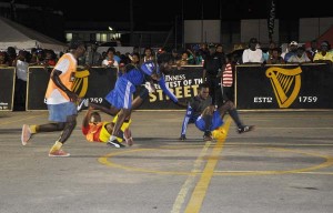 Part of second night action in the Georgetown Zone of the Guinness ‘Greatest of de Streets’ Futsal Competition at Demerara Park.