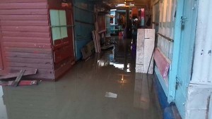 A flooded section of La Penitence market yesterday afternoon.