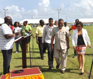PM Samuel Hinds and Education Minister Priya Manickchand and other officials arrive for the March Past.