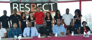 GABF President, Nigel Hinds (third, right) joins sponsors and The Respect Team, including the Respect Models and players at the Gravity Lounge for the launch of the December 13 showpiece at the Cliff Anderson Sports Hall.