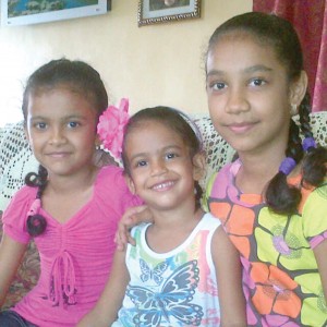 Missing their mom: The couple’s three children; from left, Shalini, Garima and Jhasoda