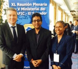 Attorney General Anil Nandlall; Richard Berkhout, Administrator, FATF and Dawne Spicer, Deputy Executive Director, CFATF at the meeting in San Salvador, El Salvador.
