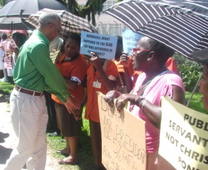 APNU Leader David Granger in solidarity with Public Servants during their protest last year 