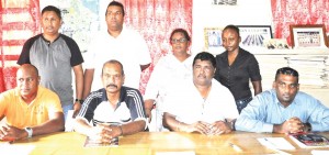 Members of the newly elected Berbice Cricket Board executive. President Anil Beharry is sitting second from right 