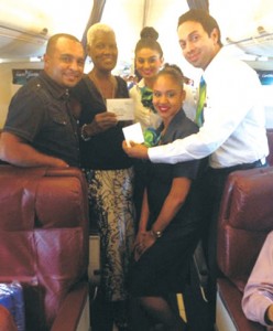  Some of the lucky winners with CAL flight attendants 