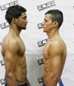 Dharry and Rios engage in a fierce face of just after the completion of the weigh in session.