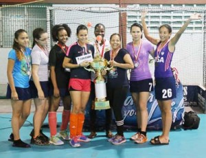 Female winner, GCC Tigers, celebrate after their victory. 