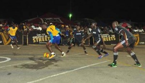 Part of semi-final action between Sparta Boss and North Ruimveldt on Tuesday evening at the National Cultural Centre Tarmac.