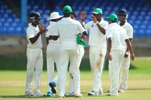 Guyana’s players celebrating the win. (Photo by WICB Media/Ashley Allen)