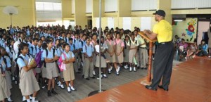 Hugh Ross during one of his motivational speeches to students and teachers in Berbice.