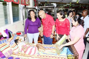 President Ramotar and his daughter, Lisa (2nd right) with nurses of the GPHC’s Paediatric Ward.