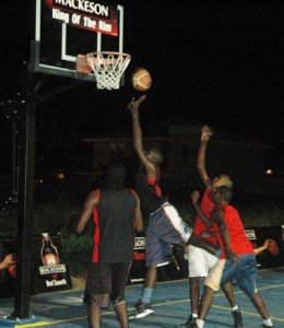 Raptors’ forward, Sherlan Legall splits defenders in the paint for an easy lay-up in the prelims of the tournament two weeks ago in Plaisance.