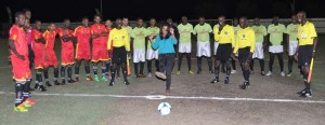 And We’re Off! Ansa McAl’s PRO Darshanie Yussuf officially kicks the ball off to signal the start of the inaugural Stag Super XV1 Football Tournament.