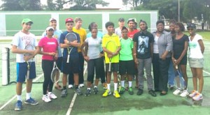  The attendees of the Opening Ceremony of the Trophy Stall Tennis tournament take time out for a photo.