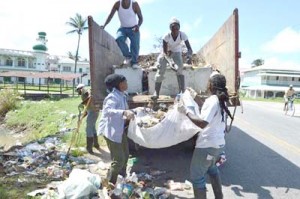 A team removing roadside garbage pile in Zeelugt, WCD. 