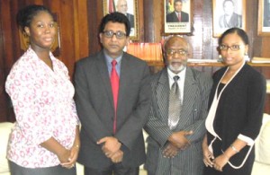 Meeting on Law Revision: From L – Legal Assistant, Renée Sandiford; Attorney General Anil Nandlall; Justice Abdullah Zuru and State Counsel, Cheyenne Lall.