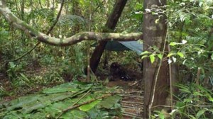 A makeshift camp in the Guyana jungle