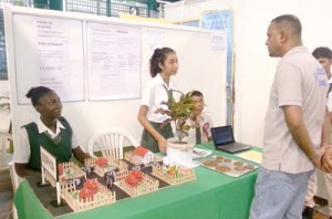  A student of the Richard Ishmael School explains her school’s project at the 2014 Sagicor Visionaries Challenge.