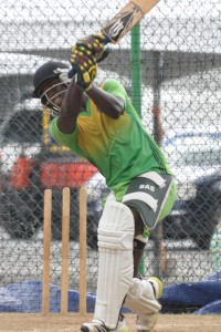 Anthony Bramble in the 'nets' yesterday in Trinidad.