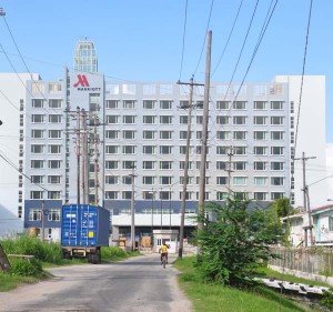 The almost completed Marriott Hotel, in Kingston. 