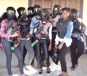 ARMED AND READY! PPG Players ready for paintball action last weekend at the Woolford Avenue Park.