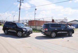 The two Sport Utility Vehicles (SUVs) that were detained by the Guyana Revenue Authority.