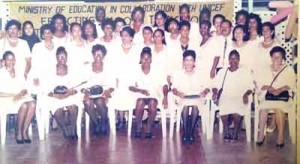 Graduation Day at an Infant Field Officers’ Course held by the Ministry of Education in the early 1990s. Mrs. Johnson sits second from right.