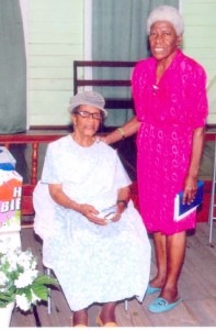  Ms. O’ Jon stands with centenarian Maud McAllister of the Kitty Women’s Bible Class