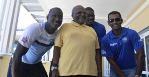 WI captains meet Bishop Tutu (centre) in Cape Town.