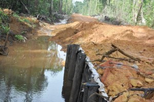 Significant parts of Section Seven of the Amaila Falls access road are being washed away.