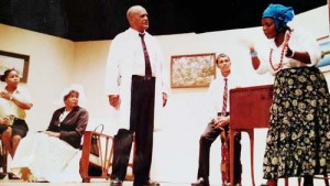 Guyanese actors (with Robinson) during the performance of play ‘Miriami’ at the National Cultural Centre in 1990
