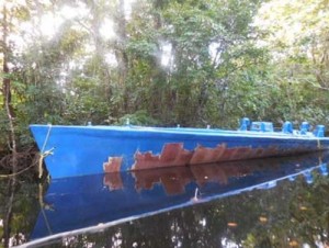 CANU agents detained a popular Waini River businessman when this semi-submersible vessel was discovered in the jungle.