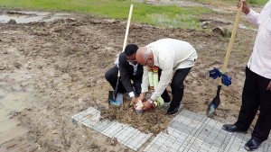 President Donald Ramotar and Director of the Sun and Sand Hotel Group of Companies Bhushan Chandna, plant a flower during the turning the sod for the construction of the new hotel and casino.