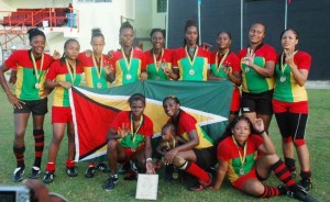 Women champs 2: Caption- (Flashback) - NACRA Women champions Guyana pose for a photo op shortly after capturing the regional title.        