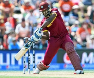 Andre Russell prepares to flay one through the off side, Pakistan v West Indies, World Cup 2015, Group B, Christchurch, February 21, 2015 ©AFP