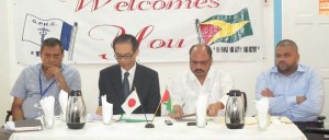From left; GPHC CEO Dr. Michael Khan, First Secretary of Embassy of Japan Mr. Takaaki Kato, Minister of Health Dr. Bheri Ramsaran and Director (ag.) Financial and General Services Robbie Rambarran 