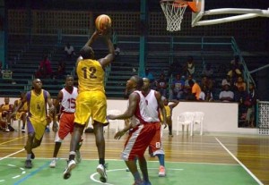 FLASHBACK! Pacesetters’ forward, Jermaine Hamilton (#12) goes off the glass with a jumper in the paint in the National Championships last year against a Linden team. The 2015 National Championships begin tonight at the Cliff Anderson Sports Hall.